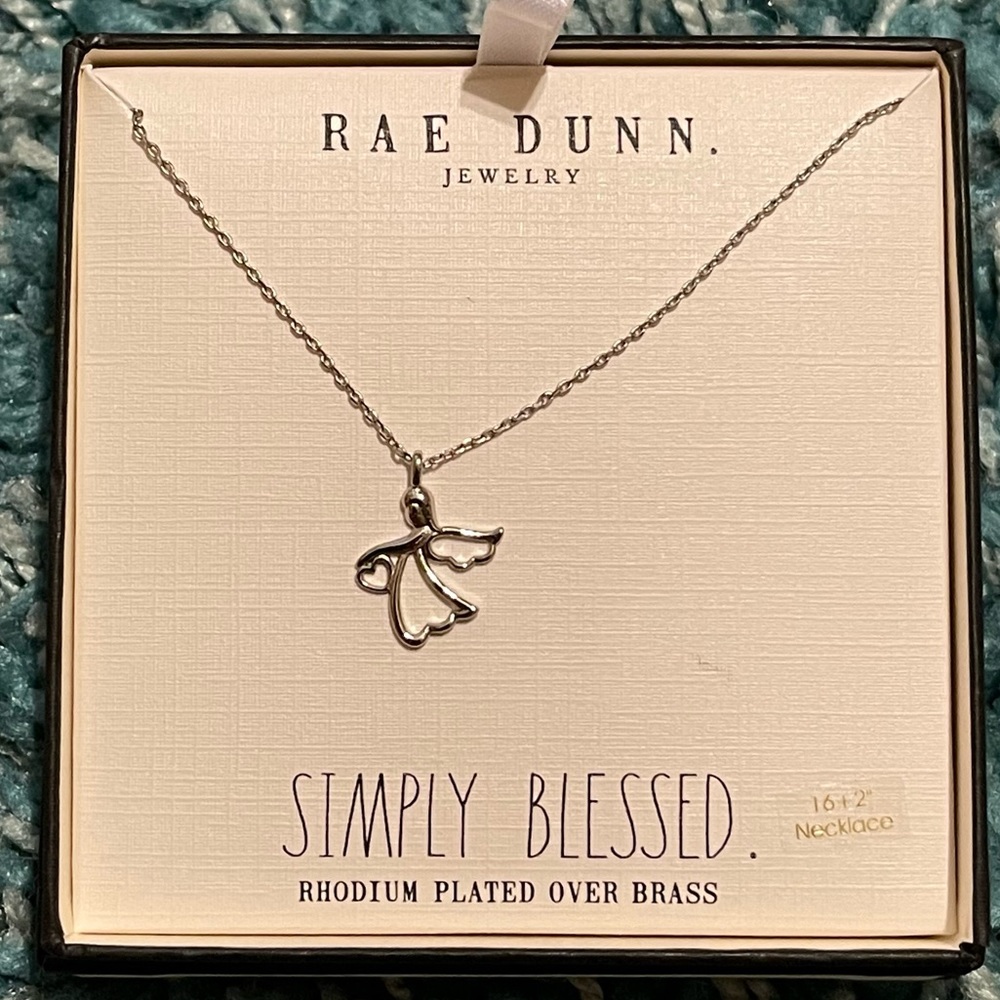 New Rae Dunn necklace angel pendant SIMPLY BLESSED